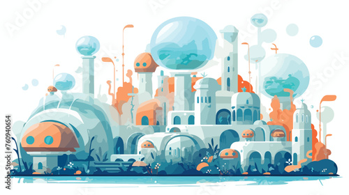 Futuristic underwater cityscape with domed habitats