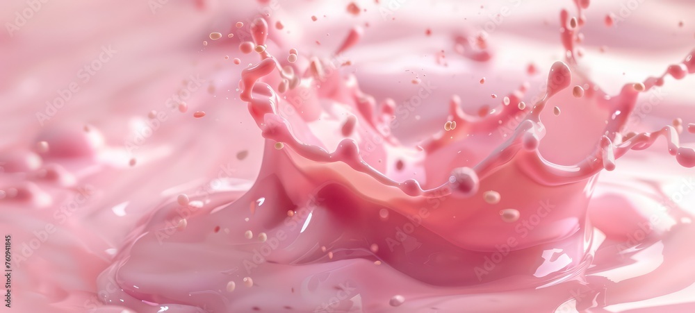 Splash of pink milky liquid similar to smoothie, yogurt or cream Splash of pink milky liquid similar to smoothie, yogurt or cream
