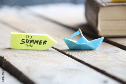 Its Summer Time. Paper boat and text.