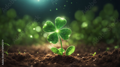 A magical 4-leaf clover that grew from the soil. - Generative AI