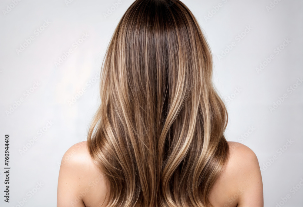 Fototapeta premium Warm Honey Balayage Curls on Soft Brown Hair