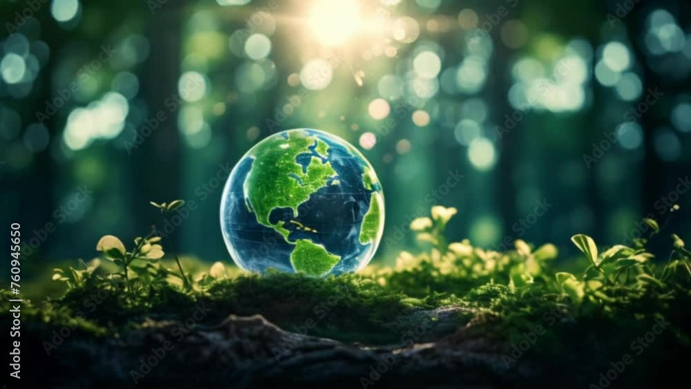 planet earth in a forest green energy and environmentalism concept Generative AI planet earth in a forest green energy and environmentalism concept Generative AI