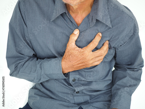 Man heart attack symptom. closeup photo, blurred. photo