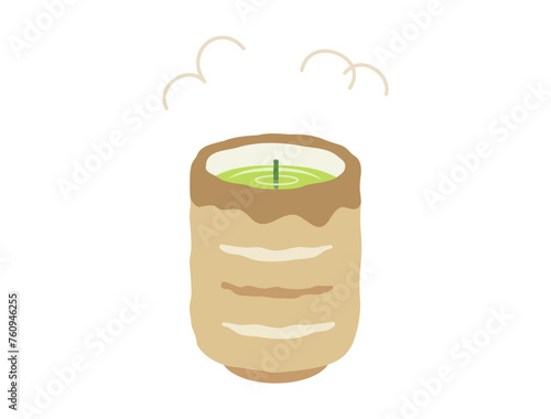 湯呑にいれたお茶と茶柱のイラスト
