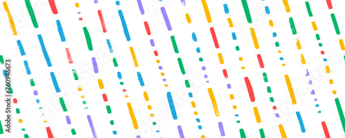 Seamless colorful banner design with diagonal lines and dashes. Hand drawn brush strokes, stripes and short lines.