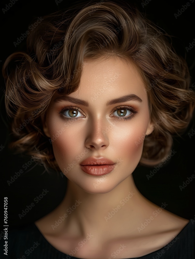 Fototapeta premium Classic Curly Bob on a Model with Timeless Beauty and Charm - beauty salon