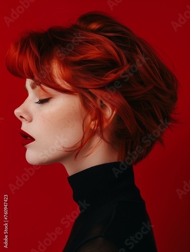 Red hair woman with elegant side swept hairstyle