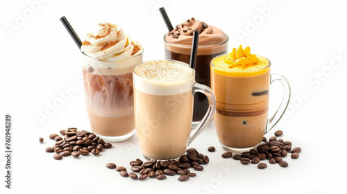 Coffee Drinks Isolated on White Background. Generative Ai