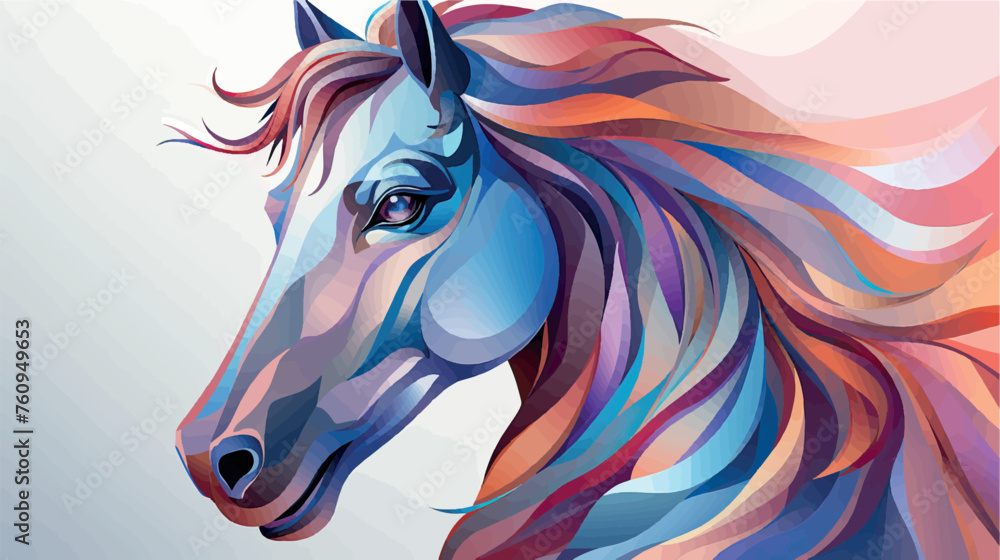 Colorful illustration portrait of a horse drawing with paints on a white background, watercolor painting. Drawing horse print for clothing or paper, concept art, wall painting, background, banner.