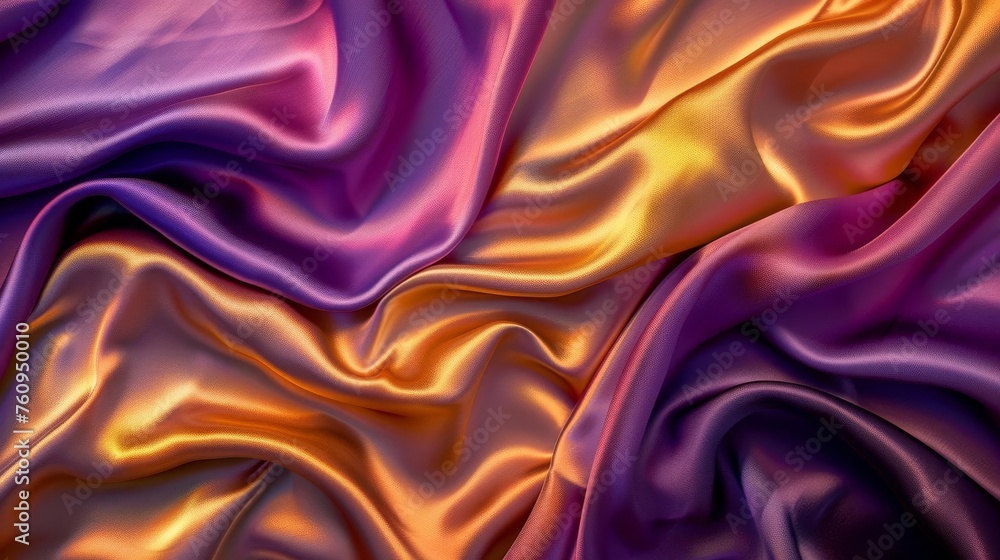 Obraz premium Luxurious silk fabric with shimmering gold and purple gradient waves