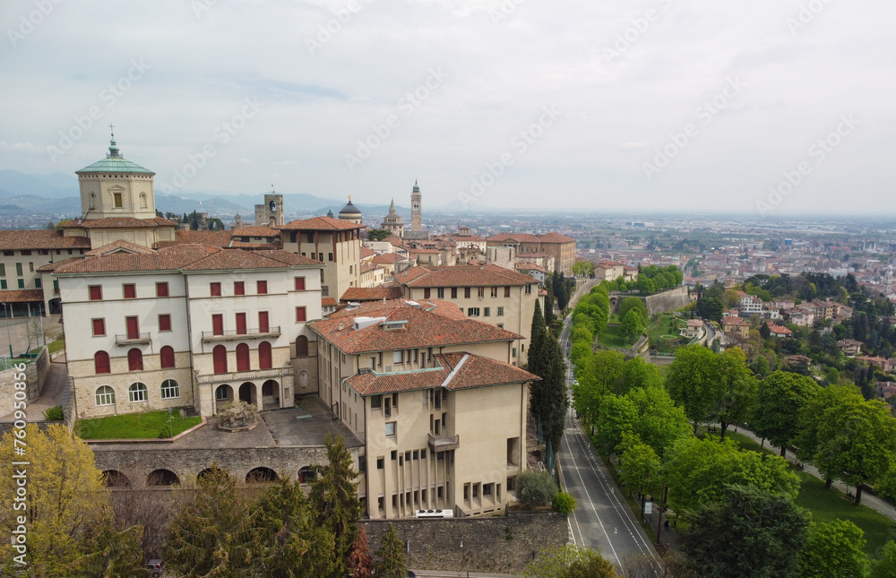 Bergamo, Italy. Amazing aerial landscape at the old town during a day