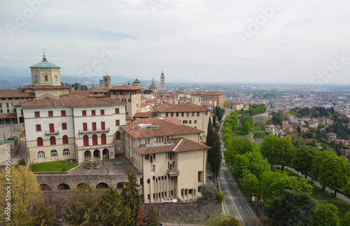 Bergamo, Italy. Amazing aerial landscape at the old town during a day