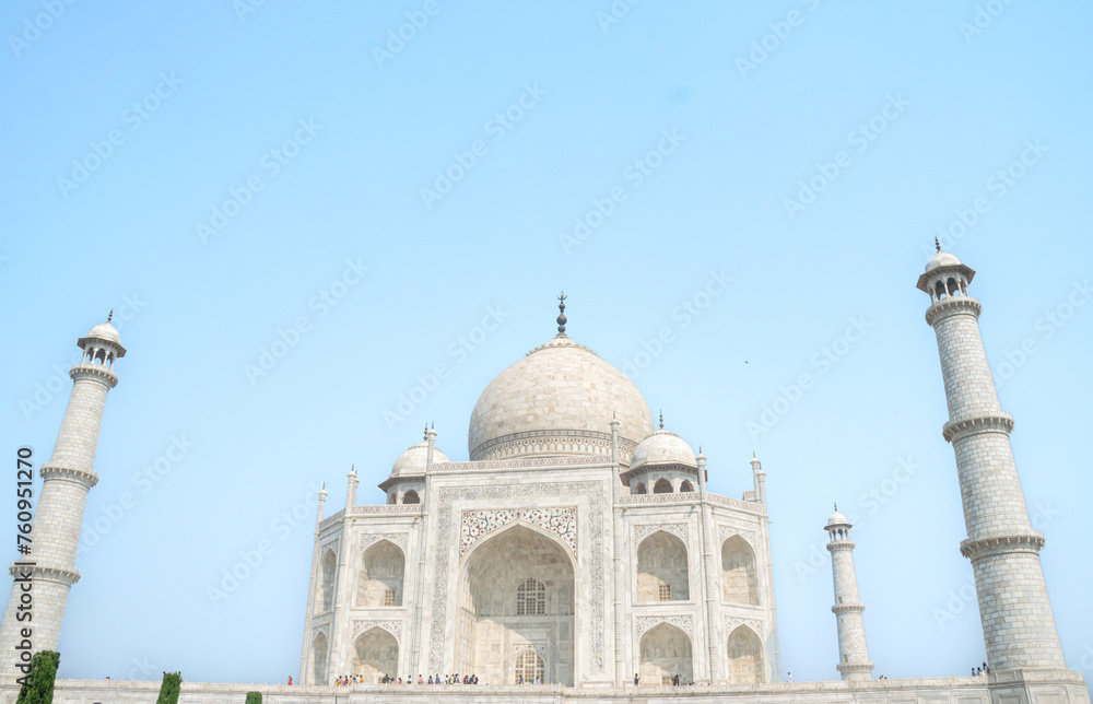 Front view of majestic Taj Mahal in Agra. One of seven wonders of the World