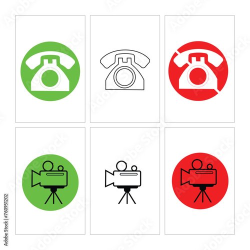 Classic mobile phone call icon. video call, microphone, video call button, video call ringer and call interface