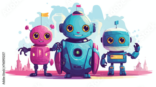 Quirky robot characters in a futuristic setting. fl