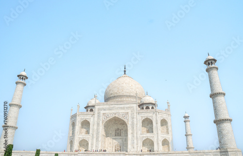 Front view of majestic Taj Mahal in Agra. One of seven wonders of the World