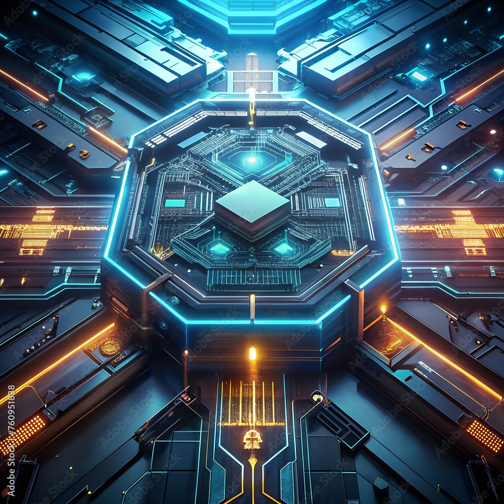 Fototapeta premium futuristic digital circuitry background with sleek lines and metallic accents, conveying innovation and technological advancement.