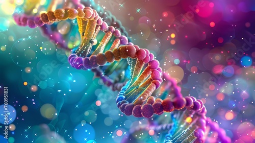 Dna helix enlarged model in bright colors and spots