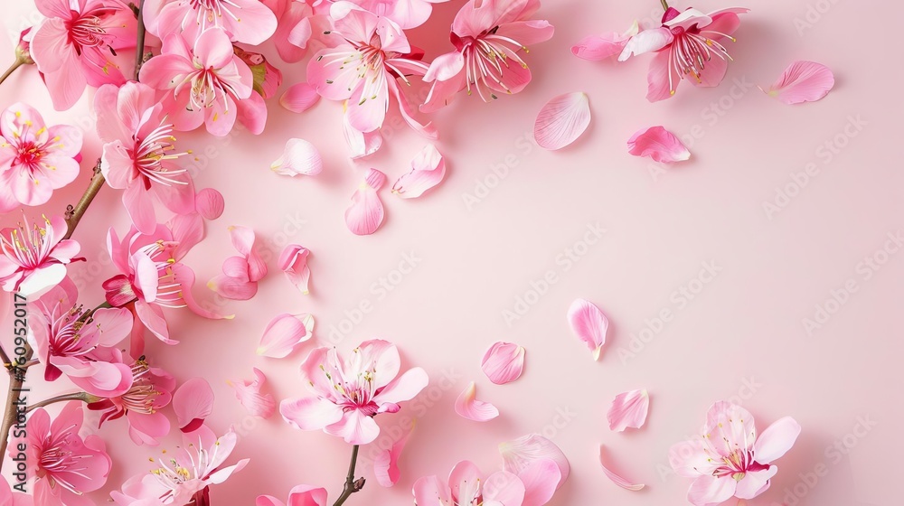 Floral Banner Spring Flowers on Light Pink Background for Greeting Card Floral Banner Spring Flowers on Light Pink Background for Greeting Card