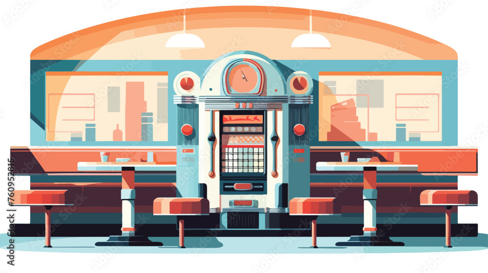 Retro-style diner with vinyl booths and jukebox mus - obrazy, fototapety, plakaty 