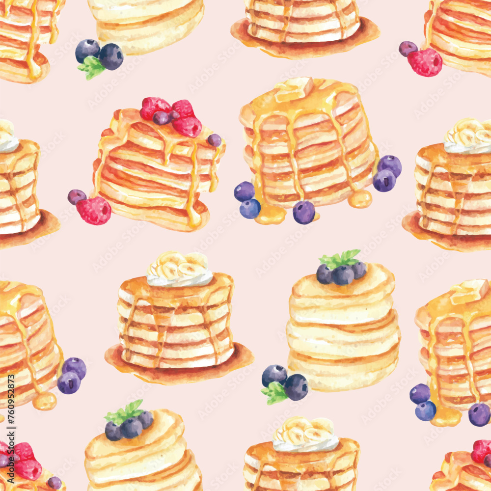 Pancakes pattern watercolor illustration Pancakes pattern watercolor illustration