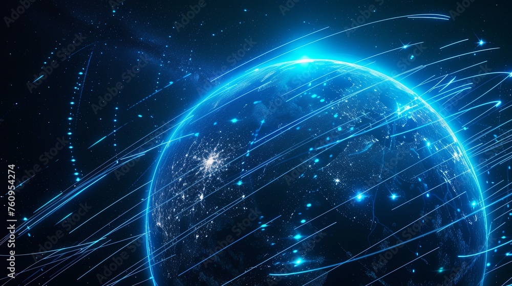 Communication technology with global connections encircling the Earth, concept of the Internet, IoT, cyberspace, global business, innovation, big data science, digital finance, and blockchain Communication technology with global connections encircling the Earth, concept of the Internet, IoT, cyberspace, global business, innovation, big data science, digital finance, and blockchain