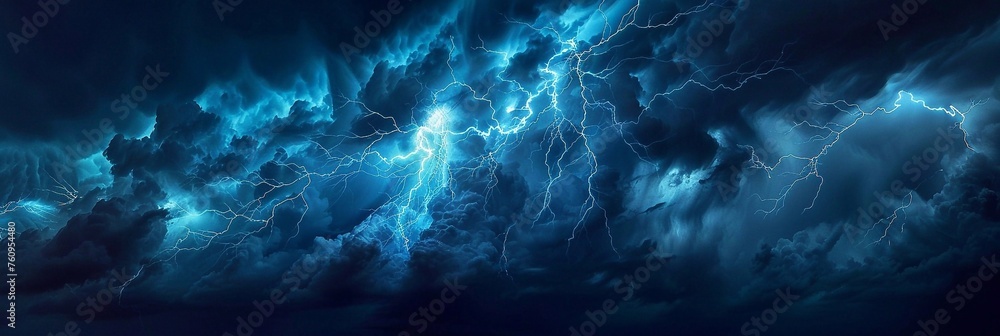Lightning in the night sky. Thunderstorm. Lightning in stormy sky. 