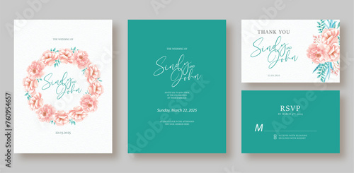 Wreath of painting peach color on wedding invitation background