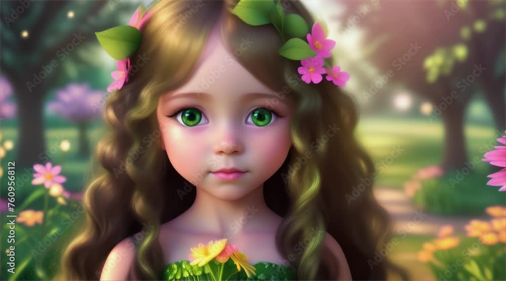 花を持った森の中の少女