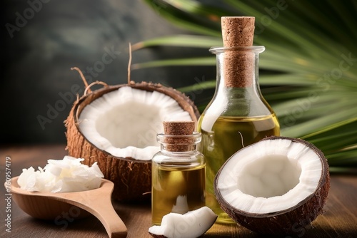 Coconut oil. Background with selective focus and copy space