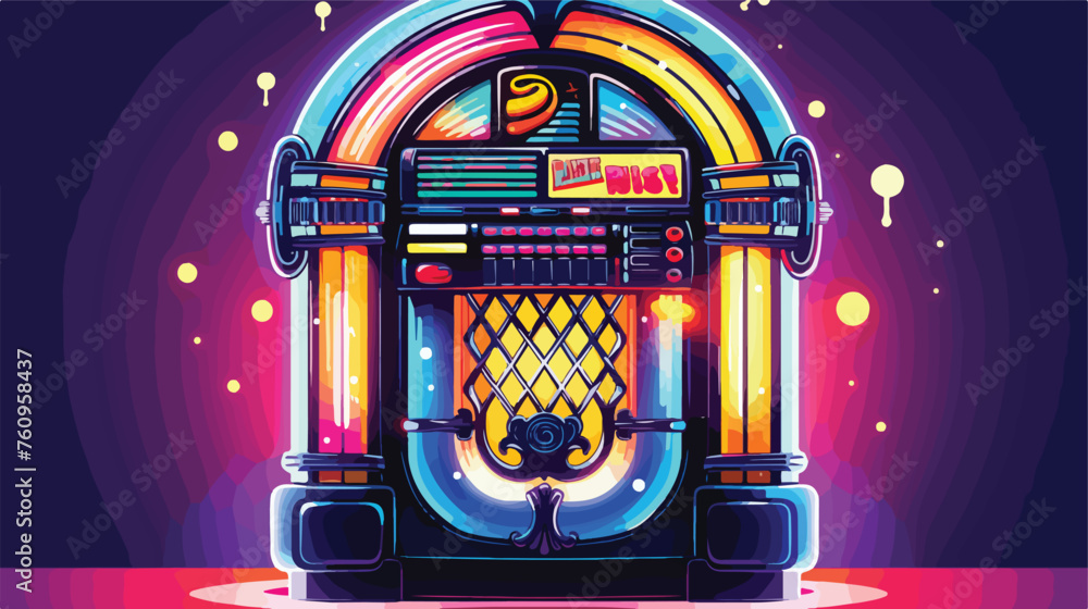 Retro jukebox with glowing lights and music notes i - obrazy, fototapety, plakaty 