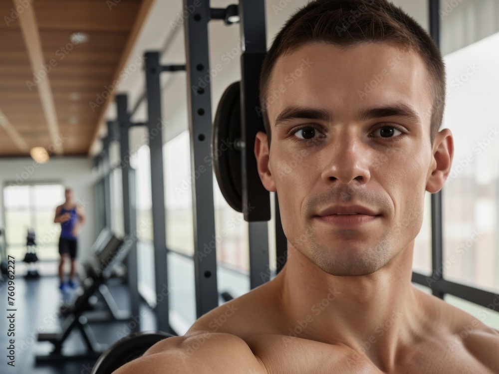 Young athletic man takes selfies in gym Young athletic man takes selfies in gym