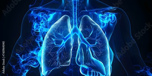 Highlighted blue lungs in human body for medical or health concept. Concept Human Anatomy, Blue Lungs, Medical Illustration, Health Concept, Respiratory System