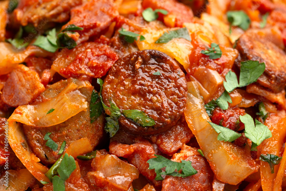 Stew cabbage with a sausage and bacon. Stew cabbage with a sausage and bacon.