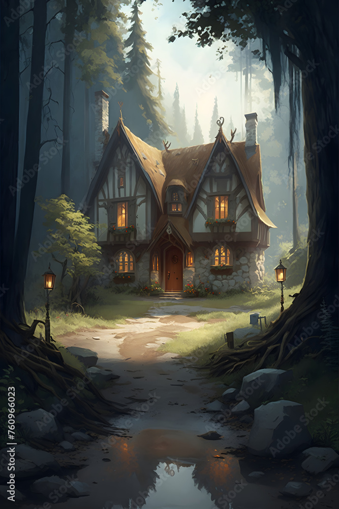 Magic house in the woods generative render art