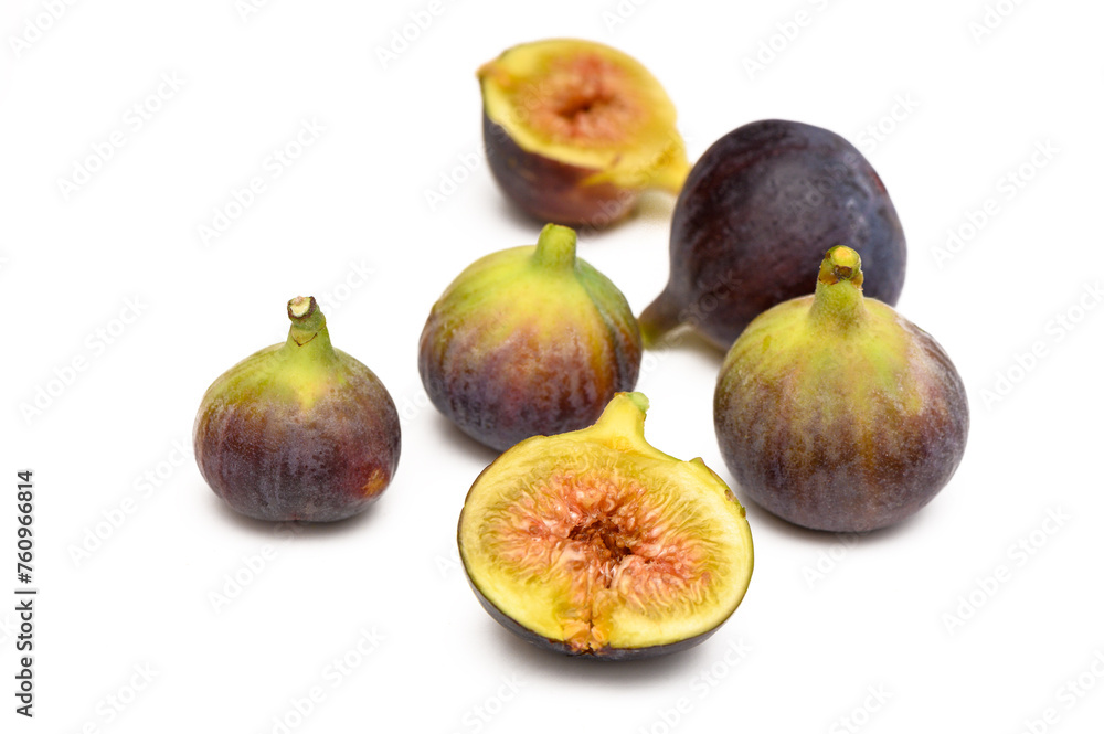Fresh figs. Fruit with half and quarter isolated on white background. With clipping path. 6 Fresh figs. Fruit with half and quarter isolated on white background. With clipping path. 6