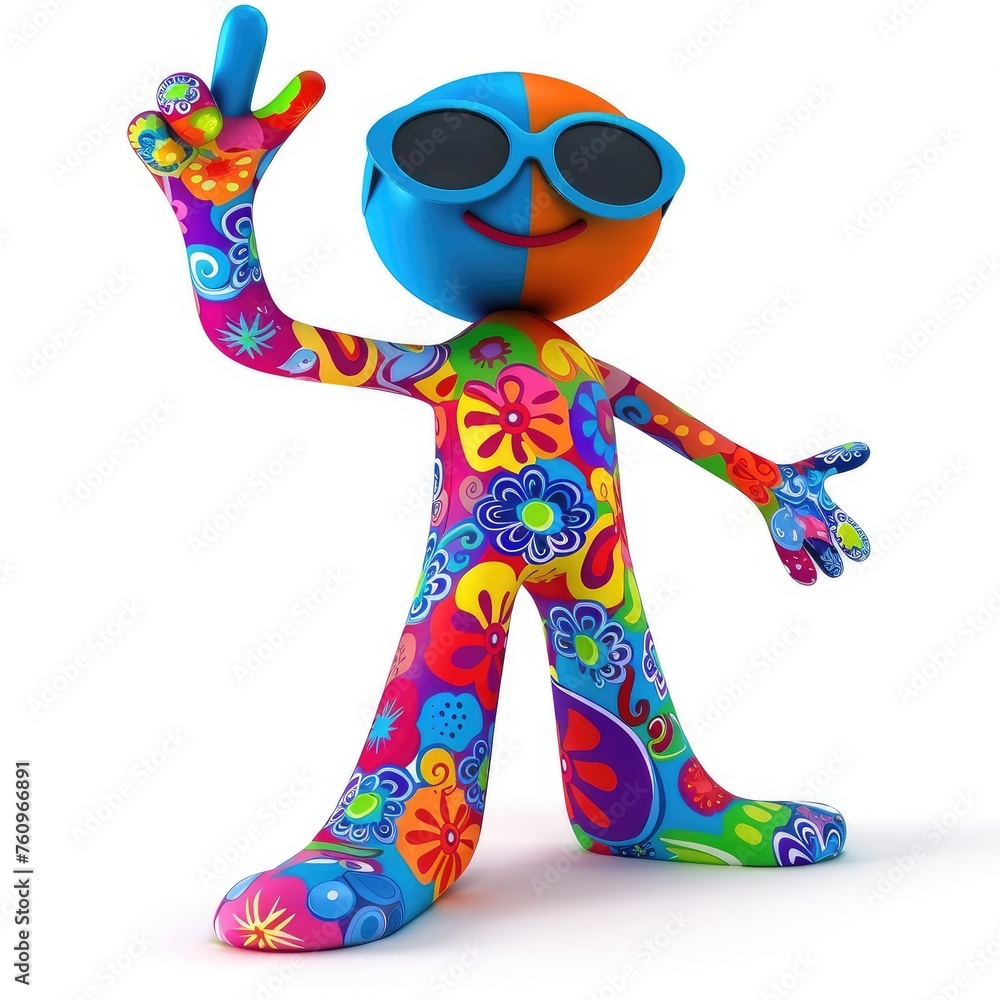 Groovy happy cartoon in three-dimensional style, playful and vibrant imagery bursting with joy, a dynamic blend of colors and shapes to uplift spirits and spread positivity