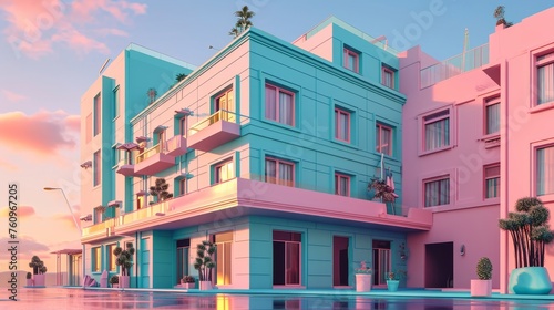 D illustration of a pastel office building AI generated illustration
