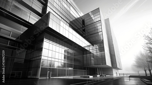 D monochromatic portrayal of a modern corporate building AI generated illustration
