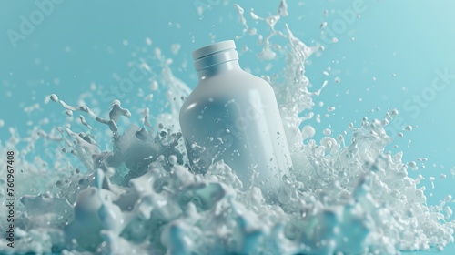 A D animation of an eco-friendly detergent bottle appearing from a splashing wave AI generated illustration photo
