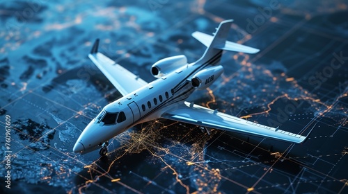 A D model of a business jet flying over graph lines AI generated illustration photo