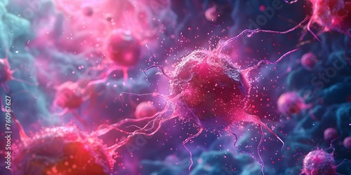 Visualization of Cancer Cells Using D Rendering. Concept Medical Imaging, Cancer Research, 3D Visualization, Biomedical Technology, Cell Analysis photo