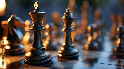 A D model of chess pieces on a board to symbolize business strategy AI generated illustration