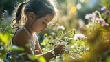 A child helping in the garden learning and appreciating natures wonders AI generated illustration