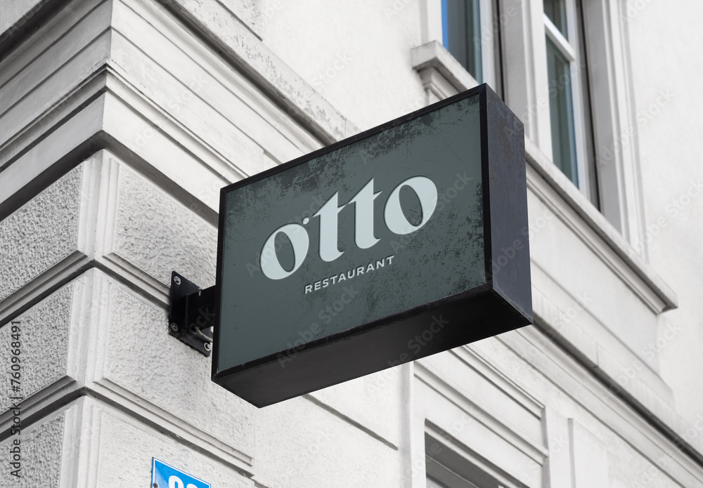 Rectangle Sign On Building Mockup Stock Template | Adobe Stock