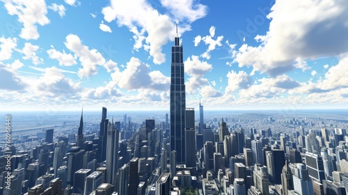 A commercial skyscraper in D towering over a bustling city AI generated illustration