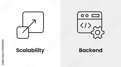 Scalability icon, Backend icon, Minimal vector editable stroke icons.