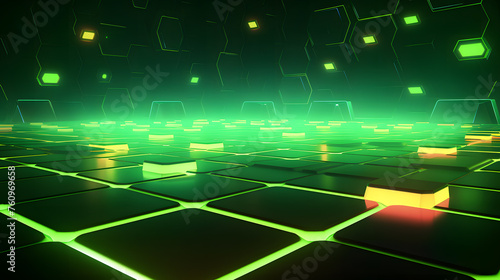 green tech futuristic background with neon light