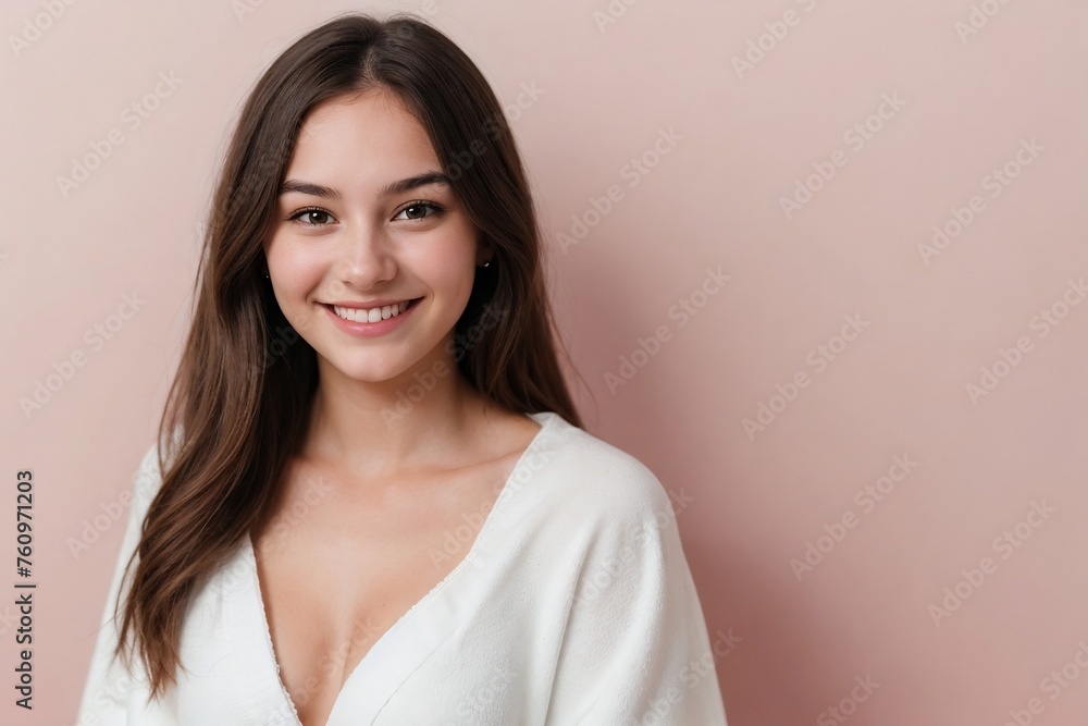 Beautiful young woman with a towel on a smooth pink background with copy space. Beautiful young woman with a towel on a smooth pink background with copy space.