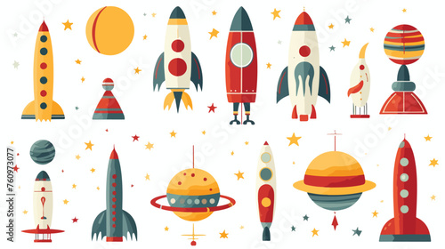 Vintage space race with rocket ships and daring ast